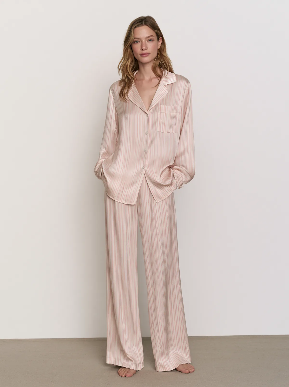 Women's blush striped long-sleeve pajama set