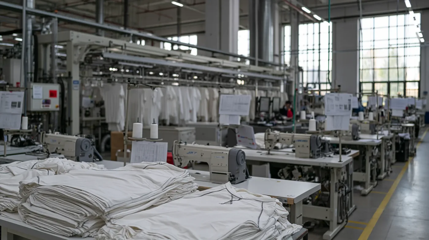 Textile and garment production workspace representing coordinated services